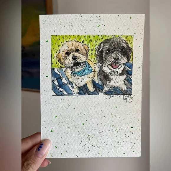 CUSTOM Watercolor and Pen Pet Portrait 5x7 - Picture 6 of 14